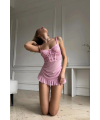 Pembe Balenli Tül Dantelli Gecelik TM1406