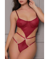 Transparan Bordo Dekolteli Balenli Fantazi İç Giyim Body TM1410