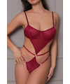 Transparan Bordo Dekolteli Balenli Fantazi İç Giyim Body TM1410